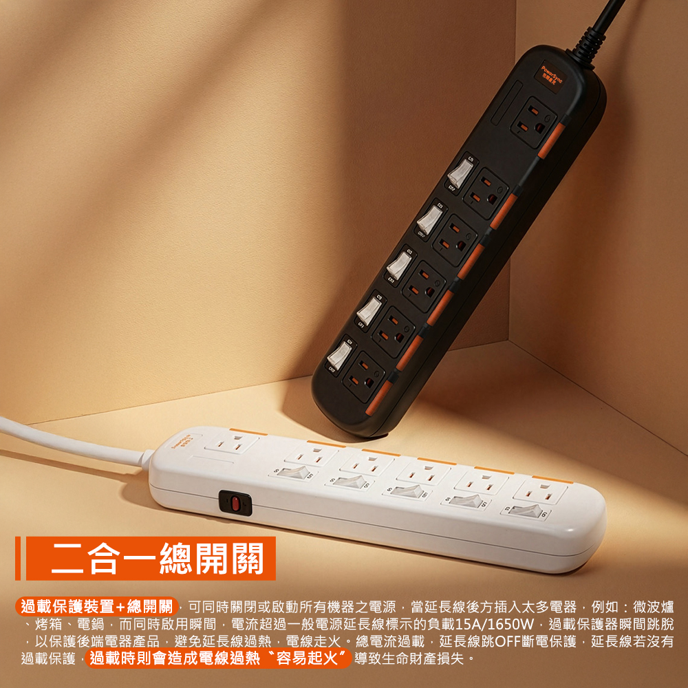 現場防塵 台灣製】六開六插安全防雷防塵延長線-白色- 線上購物- 群加國際股份